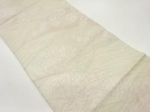 紗 曲線に草花模様織出し袋帯